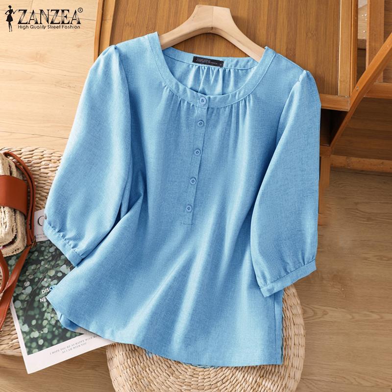 

ZANZEA Женская повседневная летняя блузка с круглым вырезом и половиной рукавов Топы