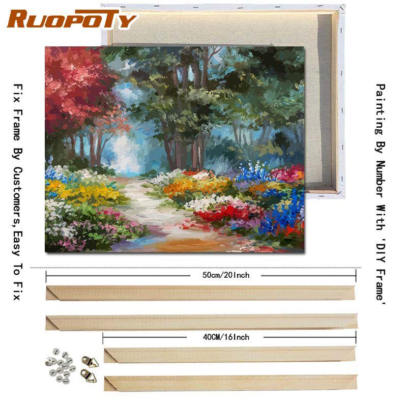 RUOPOTY Flower Scenery Diy Frame Painting By Numbers Acrylic Wall Art Landscape Canvas Painting Modern Oil Painting 40x50cm