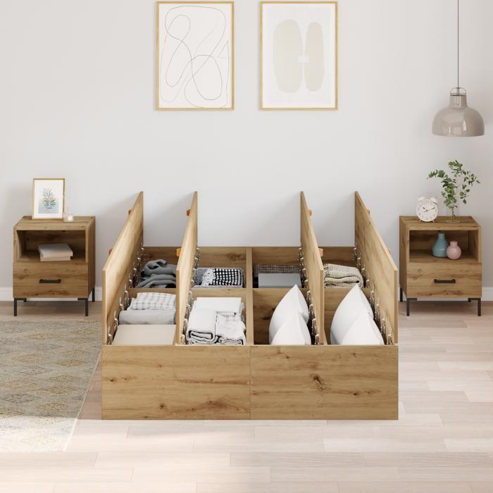 Cadre de lit de rangement vidaXL Artisan Chêne 120x200 cm 3335372