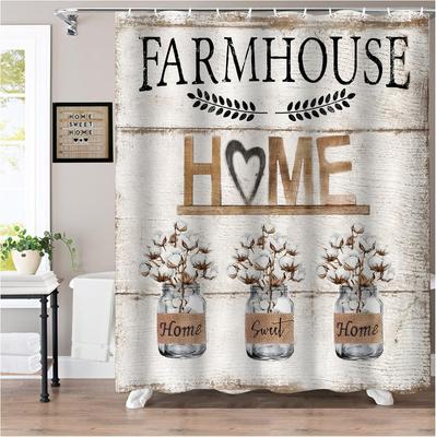 Rustic Farmhouse Shower Curtain Vintage Home Sweet Home Country Flower Shower Curtains Bathroom Bathtub Bath Curtain Waterproof