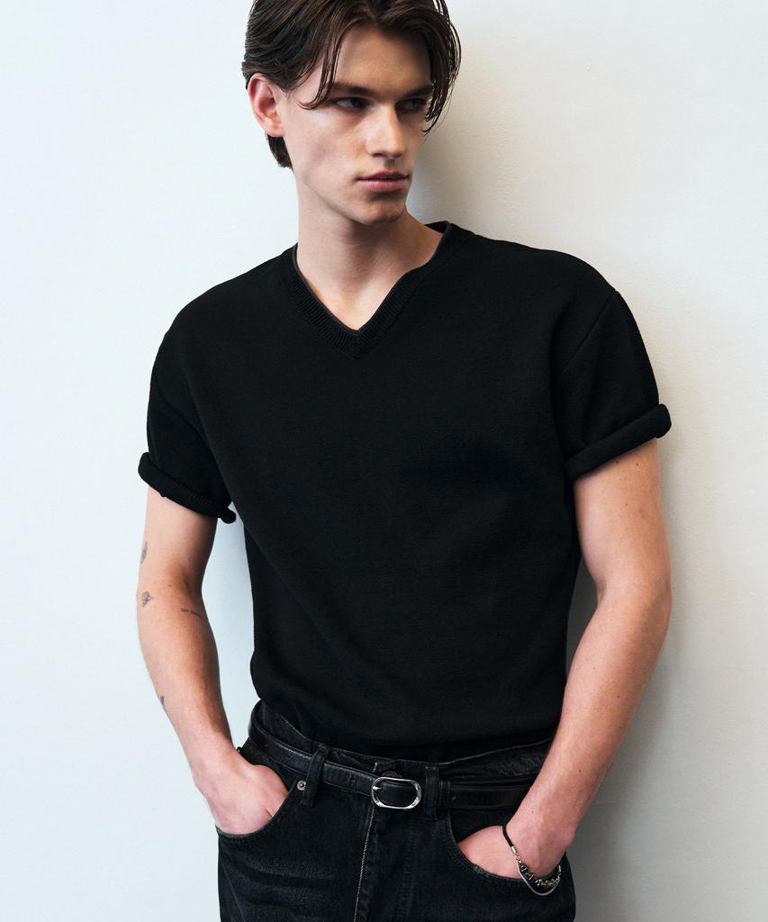 Beulleieo Core Cotton Layered V-Neck Half Knit [Black]