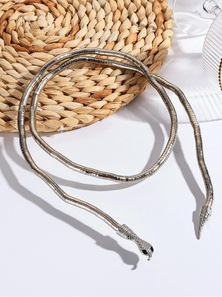 Punk Multilayer Metal Alloy Gold Black Color Cool Bendy Snake Necklace Bracelet for Women Men Chunky Jewelry