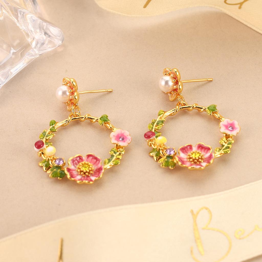 Retro Flower Earrings Femininity Colored Earrings Enamel Color Dripping Oil Summer New Literary Jewelry