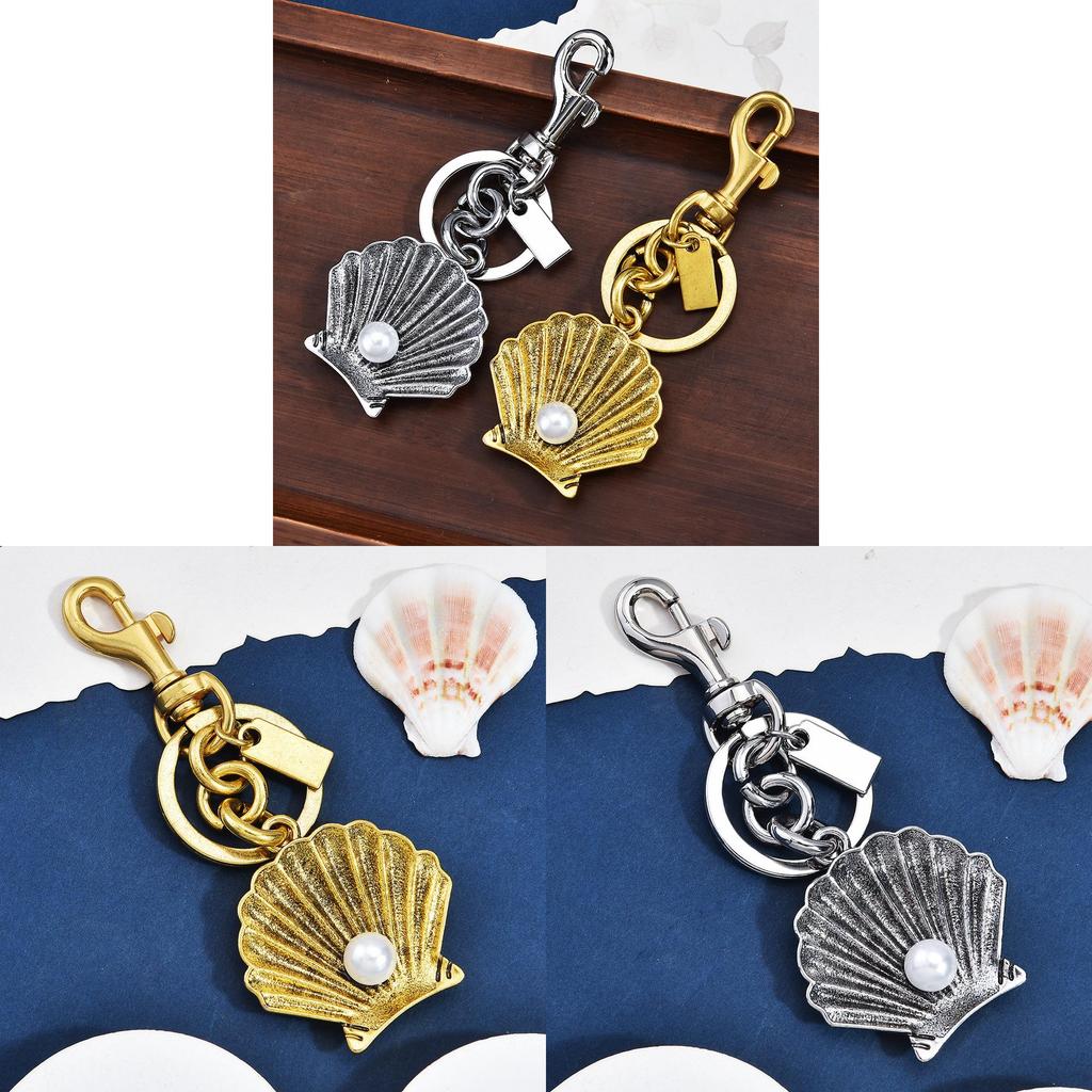 Vintage Shell Artificial Pearl Keychain With Metal Antique Finish For Bags And Car Keys