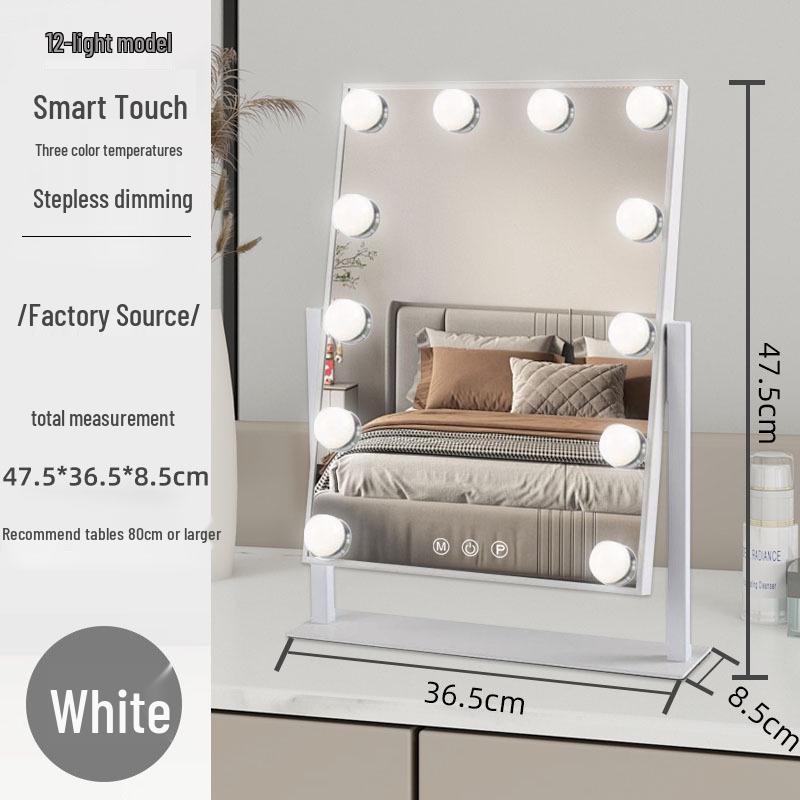 Lustro do makijażu Hollywood z żarówkami LED i trójkolorowym oświetleniem, Inteligentne lustro na biurko
