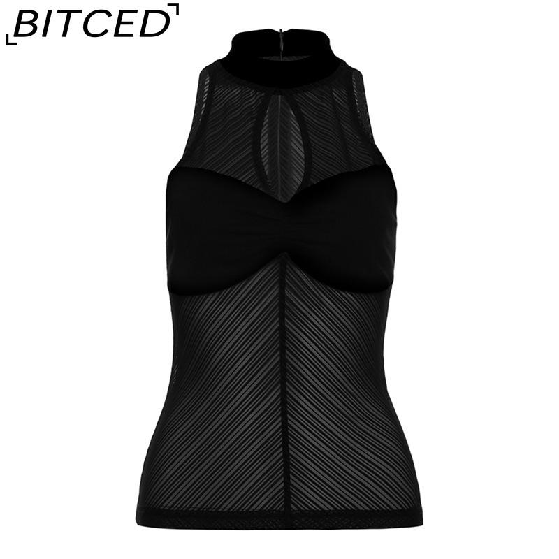 BITCED Summer Women's Fashion Sexy O-Neck Sleeveless Mesh Tank Top