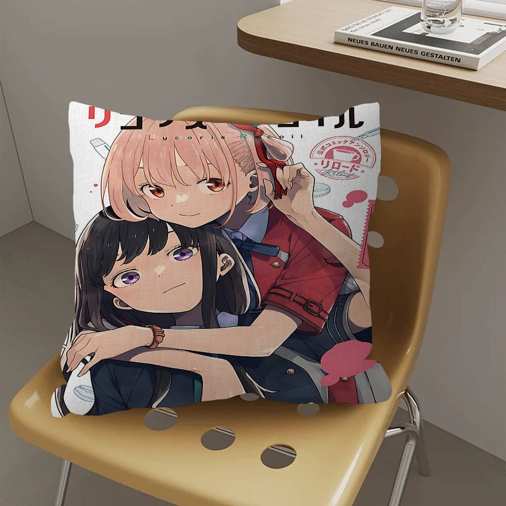 Anime Lycoris Recoil Cushion Cover Car Throw Pillow Case For Sofa Car Christmas Gift 40x40cm 45x45cm
