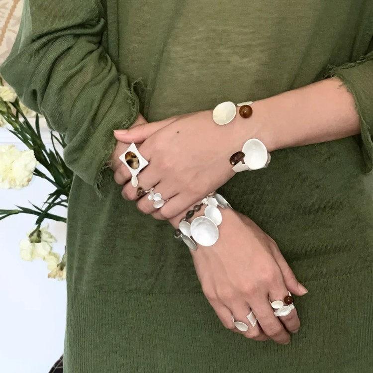 Geometric Popular Personality Irregular Disc Wind Ring Simple Light Luxury Bracelet Premium S925 Silver Needle Earrings