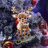 2D Flat Acrylic Elk Pendant Cartoon Deer Car Rearview Mirror Charm Christmas Tree Hanging Decoration for Auto Interior Accessories Holiday Window Wall