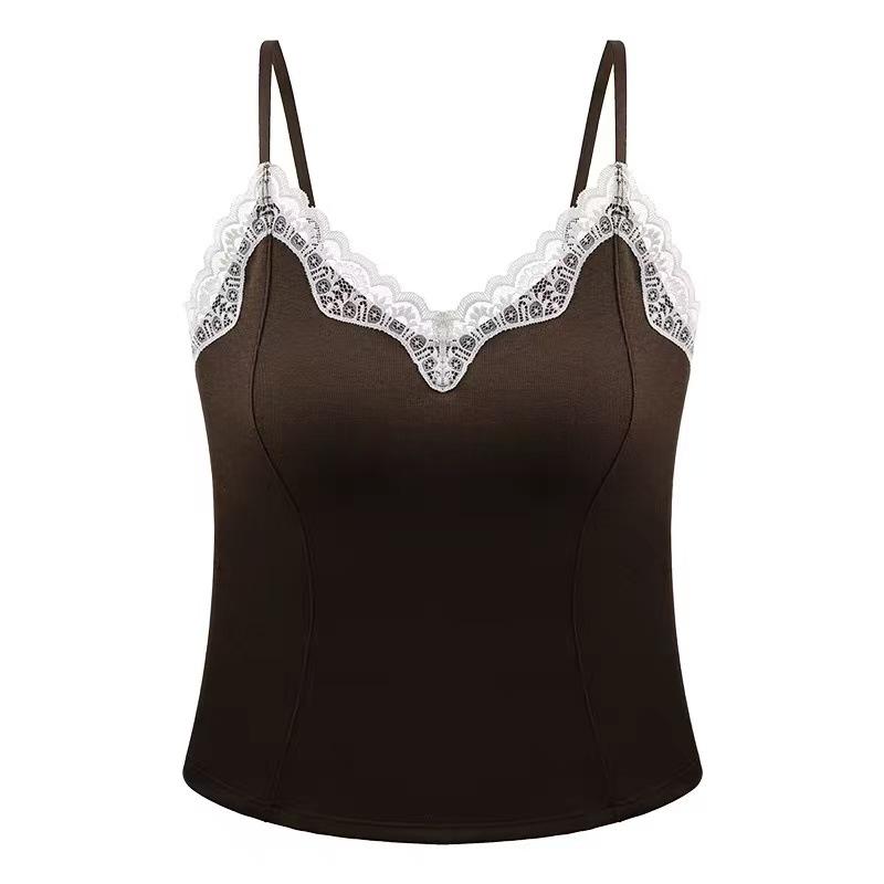 Spring and summer polished thermal vest with chest pad, free bra, integrated pure lace base with suspender top