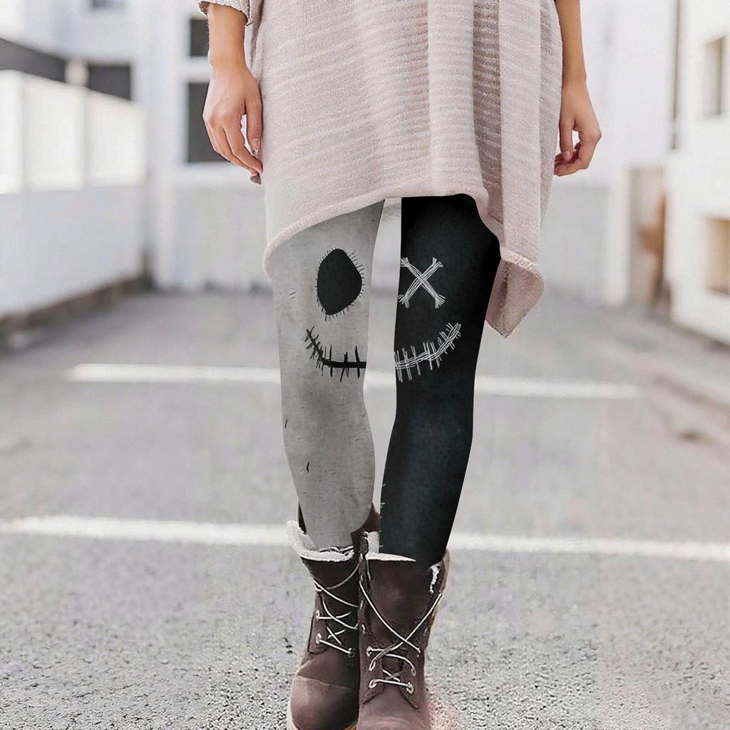 Damen Casual Mode Outdoor Halloween Bedruckte Slim Elastische Yogahose Cropped Hose