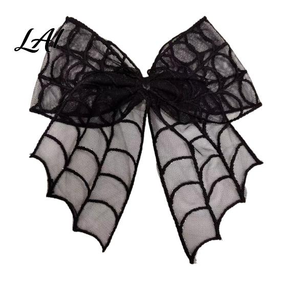 Mesh Bow Hair Clip Halloween Bat Spring Clips Black White Lace Spider Web Moderate Clamping Force Barrettes Gothic Dark Style for Women Cosplay