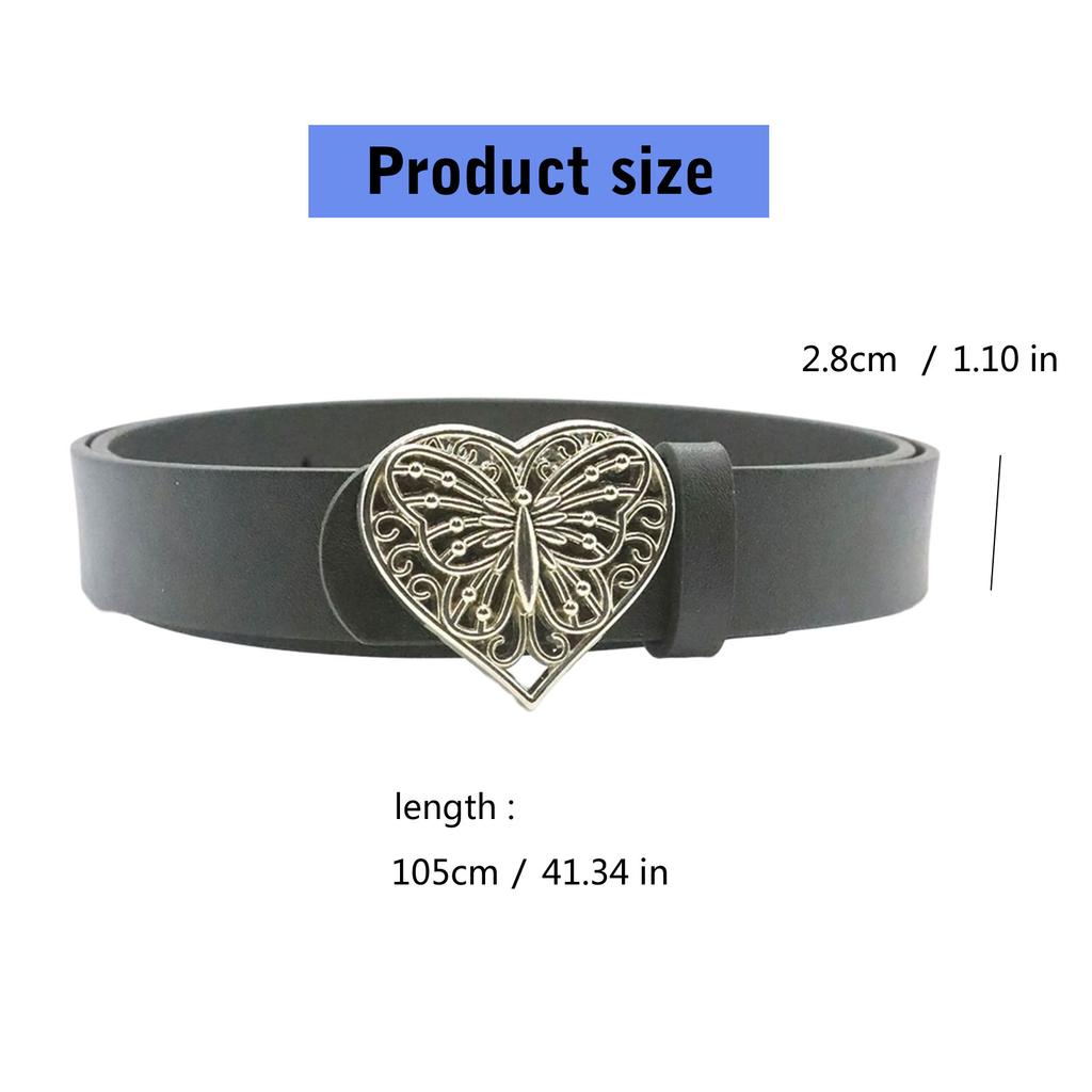 Women PU Leather Belt with Hollowed Heart Butterfly Snap Buckle Jeans Pants Belt Teens Girl Waistband 2000s Accessories