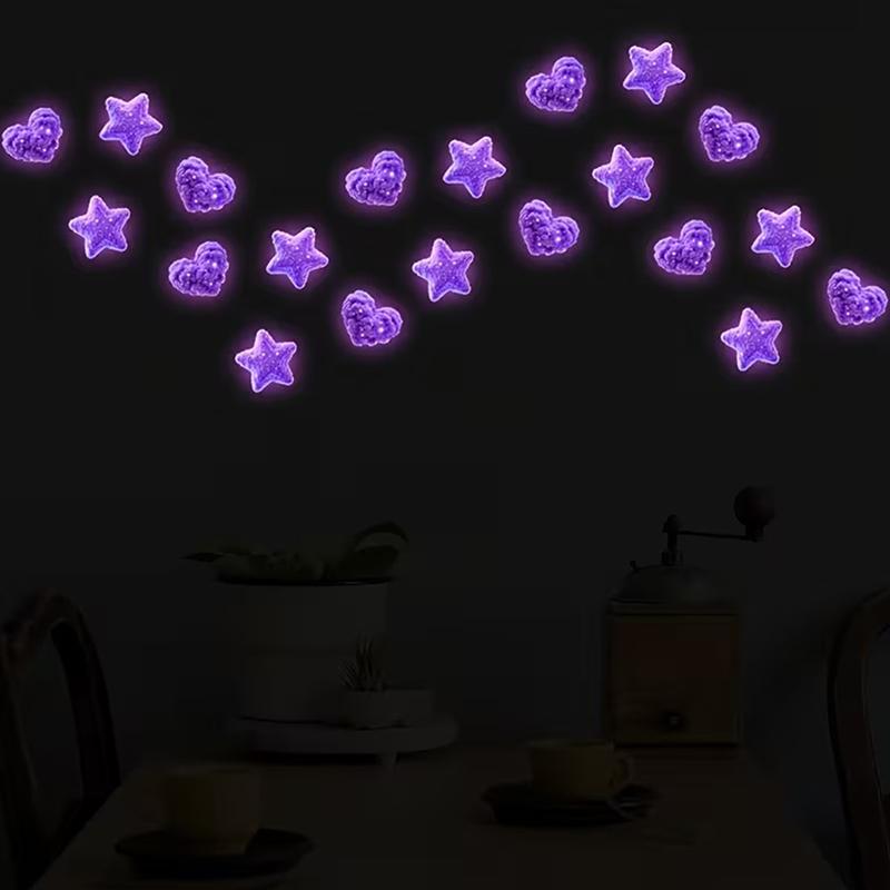 Romantic Glow-In-The-Dark Toilet Stickers - Purple Star & Heart Luminous Wall Decals Self-Adhesive Removable Art Home Decor