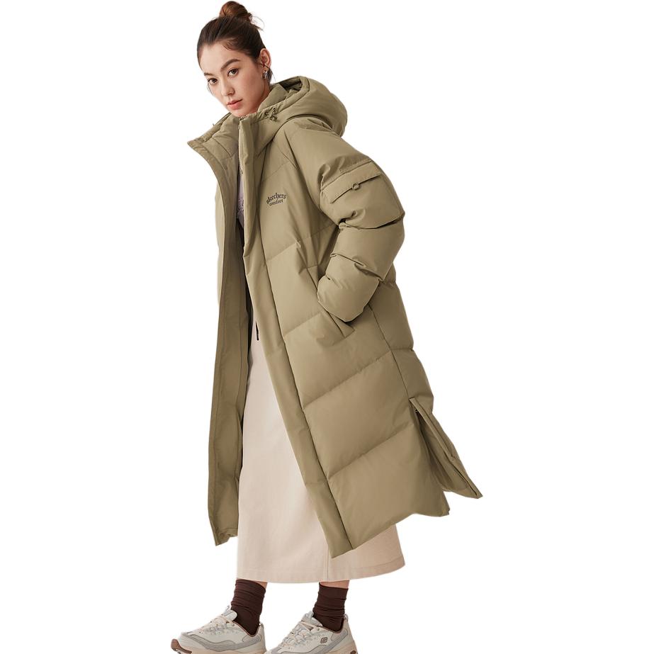 Skechers Street Fashion Series Comfortable Warm Windproof Long Hooded Duck Down Jacket Unisex Outerwear L425U018-03EN
