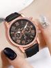 5PCS/Set Women's Watch Fashion Rhinestone Leather Band Quartz Watch Beads Bracelets Set(Without Box)