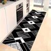 Black White Geometric Runner Rug Line Pattern Interlaced Design Hallway Carpet Modern Trendy Non-Slip Long Floor Mat for Bedroom