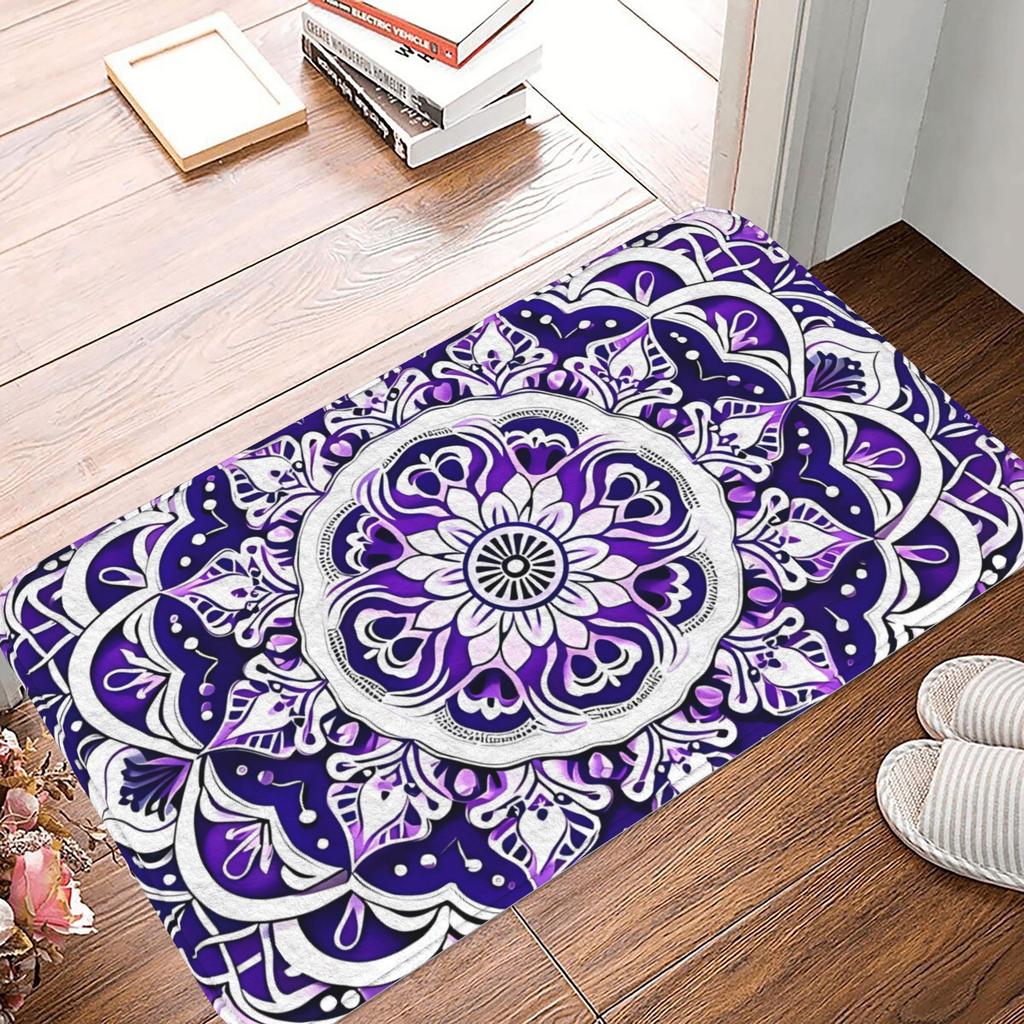1pc Christmas Decor Non-Slip Door Mat with Purple Mandala Design for Living Room And Bedroom, Modern Welcome Carpet for Home