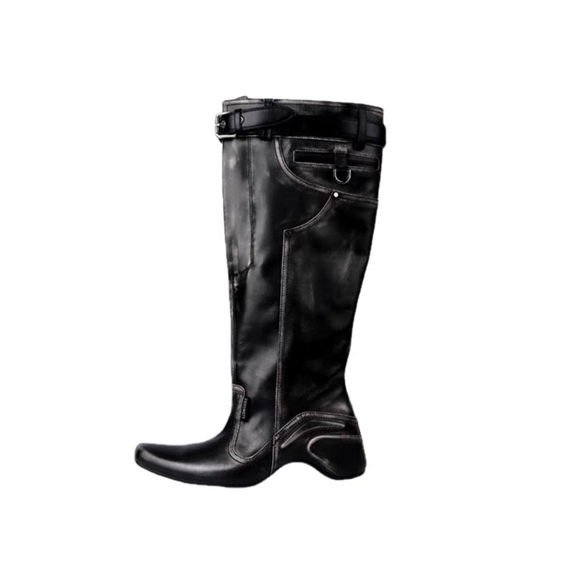 Pointed Toe High Boots Mid Heels Sexy Leather Shoes Woman 2025 Trend Winter Fashion New Brand Cozy Walking Chelsea Boots Female