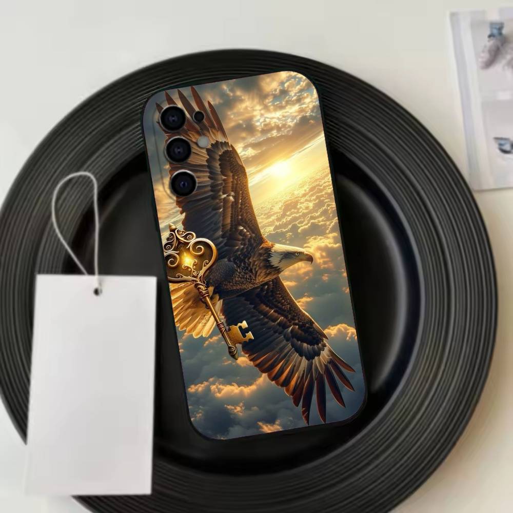 Stylish Eagle Golden Phone Case For Samsung S25,S24,S21,S22,S23,S30,Ultra,S20,Plus,Fe,Lite,Note,10,Black Cover