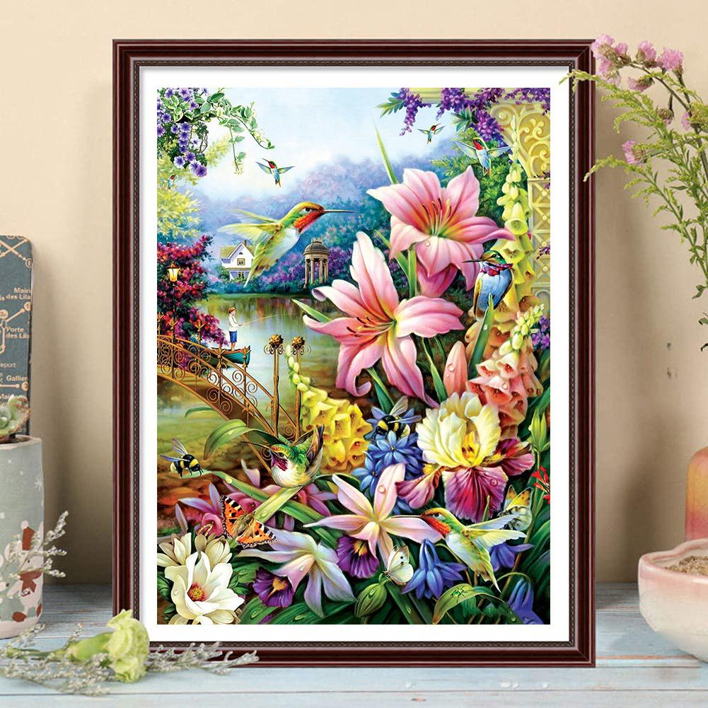 5D DIY-diamantmaleri Hummingbird Spise Nektar Korsstingsett Mosaikk Diamantbroderi Rose Full Rund/firkantet Drill Hjemdekorasjon