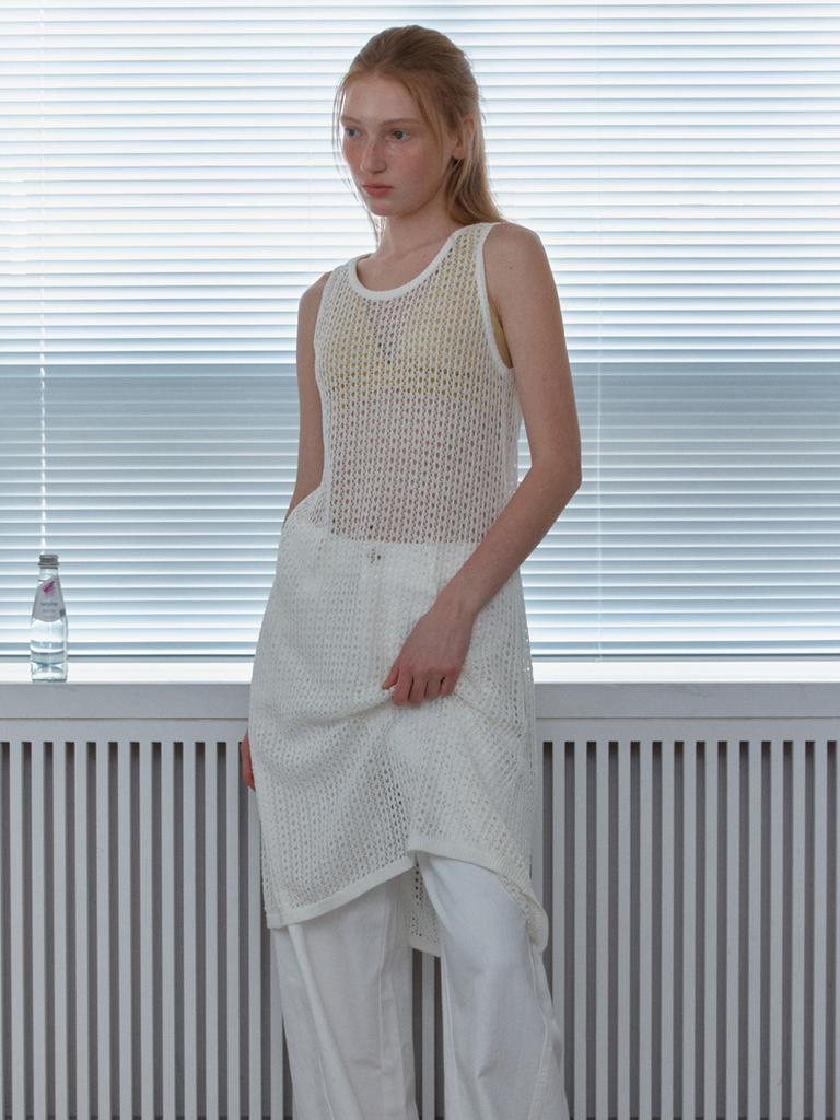 Elssibeui Crochet Knit Cover-Up Dress_White