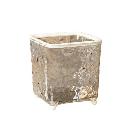Trash Can Transparent Water Ripple with Press Trash Bin Lid Office Wastebasket for Home Bedroom