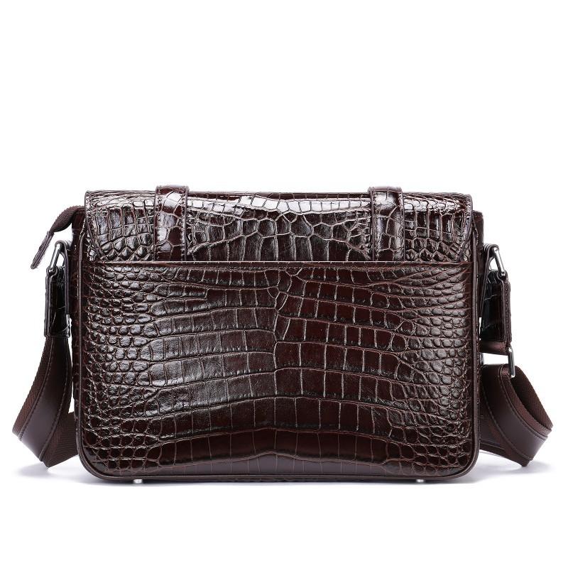 Real Cowhide Leather Men s Bag Large Capacity Retro Solid Color Crocodile Shoulder Crossbody кофейный