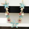 Exaggerated Women Necklace Ocean Theme Starfish Coral Shell Hollow Out Faux Pearl Rhinestone Decor Adjustable Length Lady Vacation Beach Neck Jewelry