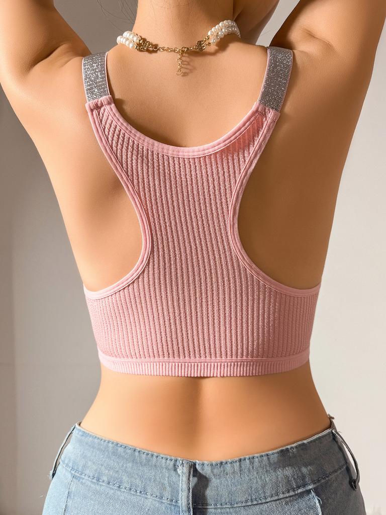U Neck Silver Ribbon Tank Top Dzianinowy Halter Crop Top Kobiety Lato Camis Klatka piersiowa Camisole Moda Casual Tuba Damska Bezrękawnik Cropped Kamizelka