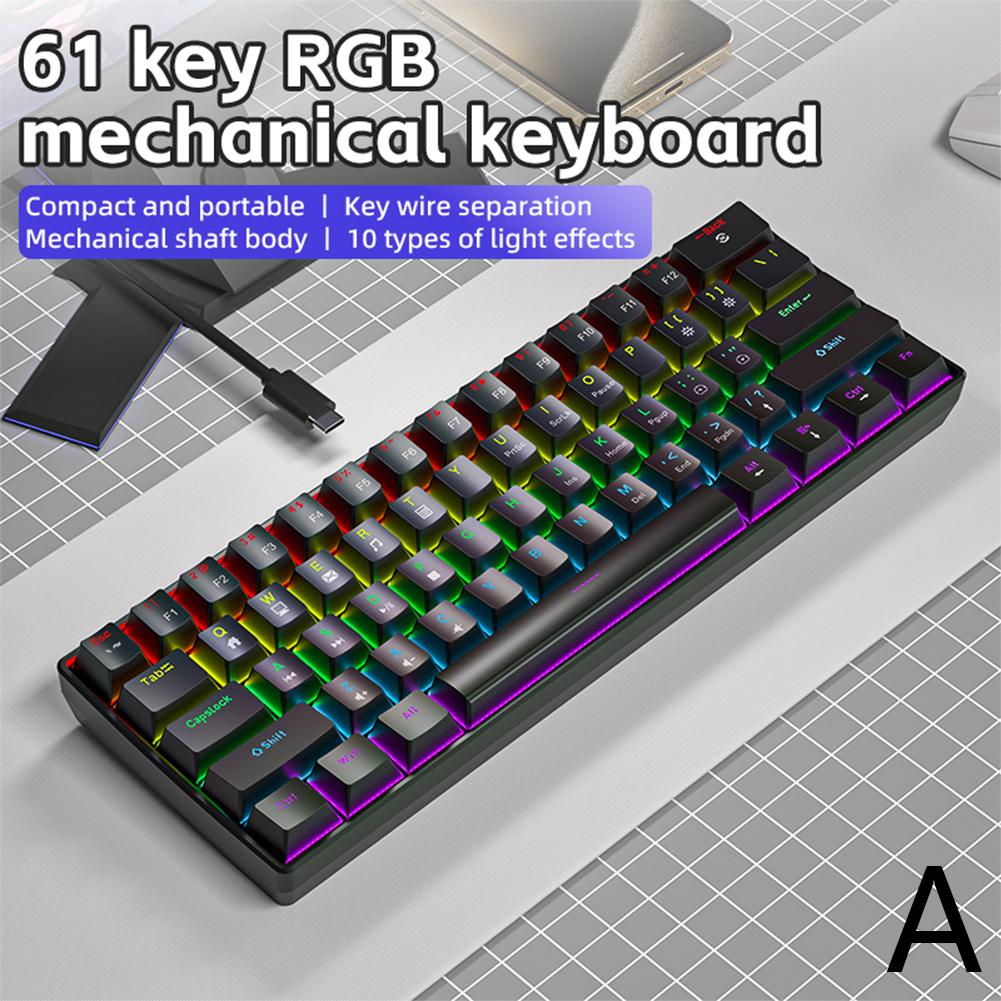 Mini Wired Gaming Mechanical Keyboard Phantom RGB, 61 Keys, Red/Blue/Yellow Switch, Ergonomic Keyboard , Portable for PC/Laptop
