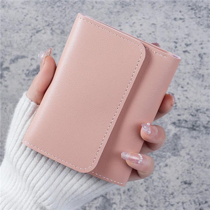 Slim Minimalist Women's Wallet - Ultra-Thin Multi-Function Coin Purse Solid Color Elegant Short Handbag Holder