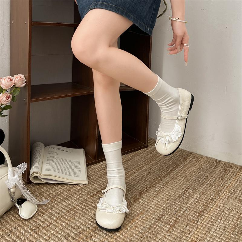 Fashion Round Toe JK Women Mary Jane Shoes Ladies Concise Outdoor Butterfly-knot Pumps Spring Autumn Women's Leather Shoes