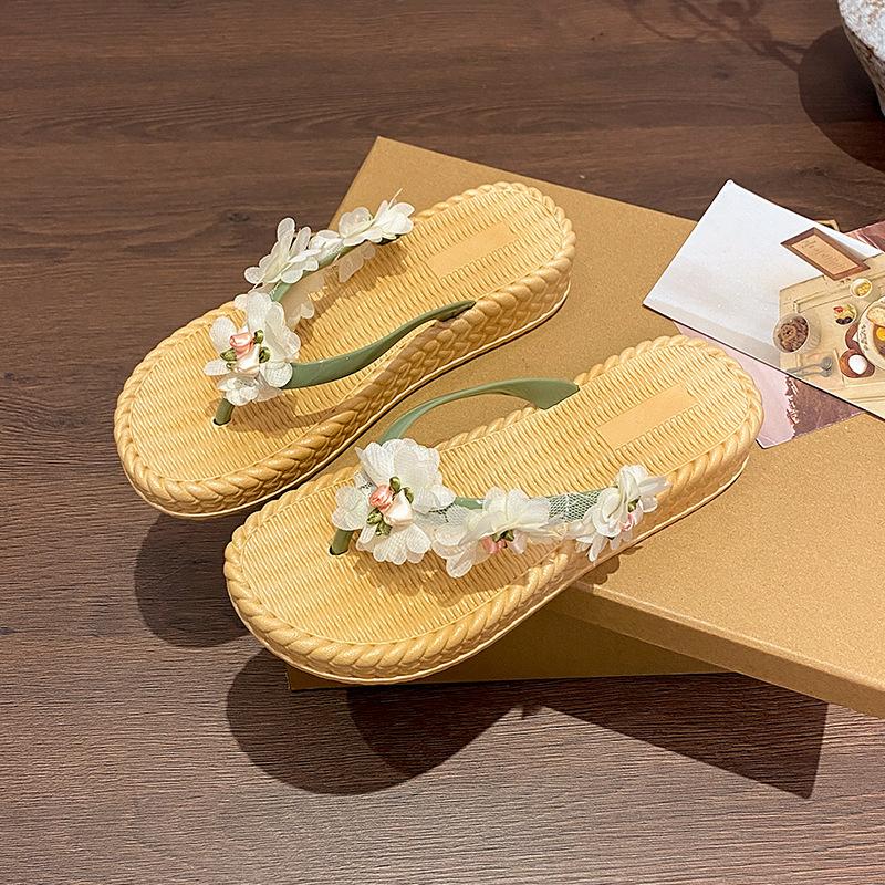 

Women s 3D Floral Flat Sandals Boho Braided Flower Flip Flops Lightweight Slide Shoes Summer Non-Slip Slippers Open Toe Beach Dress Shoes for Women 36/37 зелёный