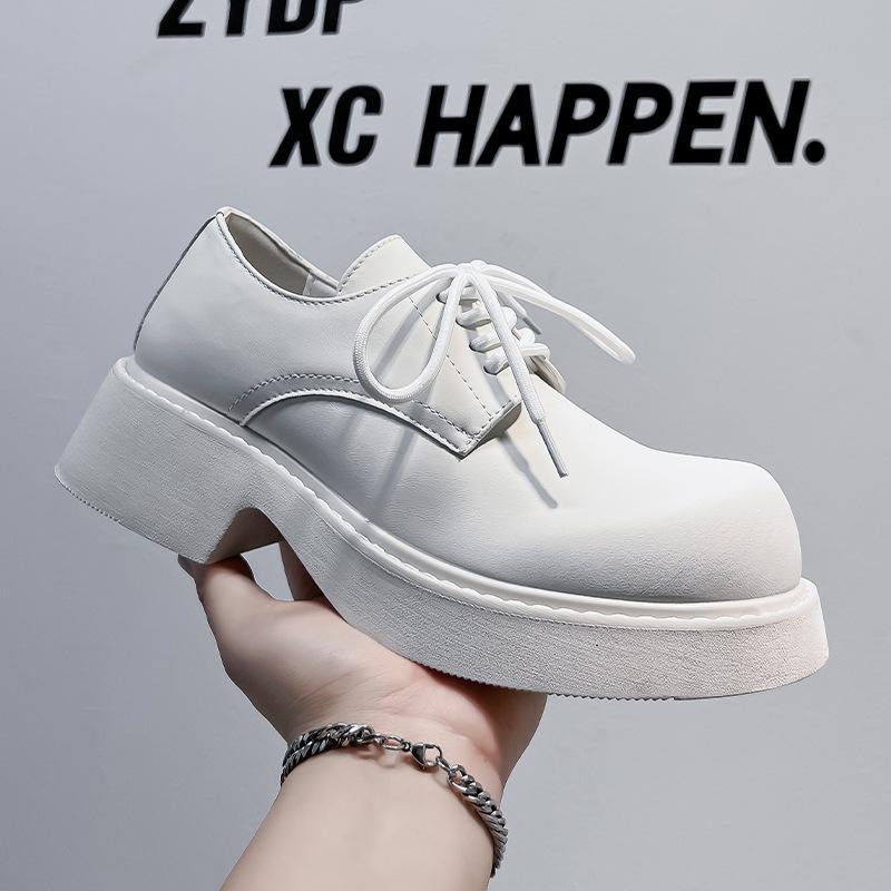 British style small leather shoes men's 2024 new spring and autumn soft leather platform loafers lace-up thick heel single shoes 9522-A