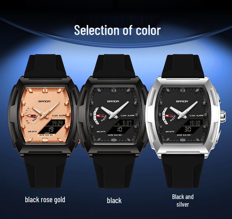 Sanda Trendy Men's Dual Display Luminous Waterproof Electronic Watch - Casual and Versatile with Countdown Timer