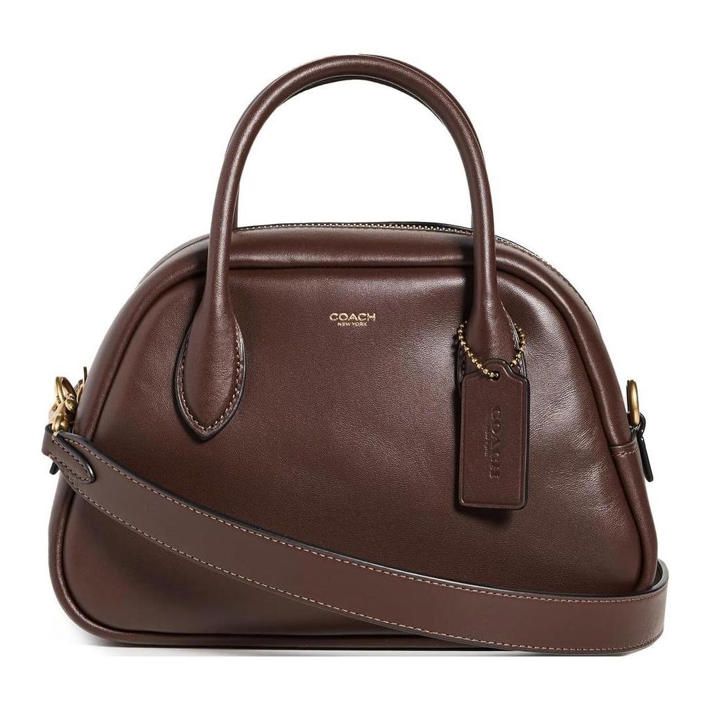Coach Borough 23 Metal Logo Zipper Closure Detachable Shoulder Strap Leather Bowling Bag Women Bags Brown CU863-B4MPL