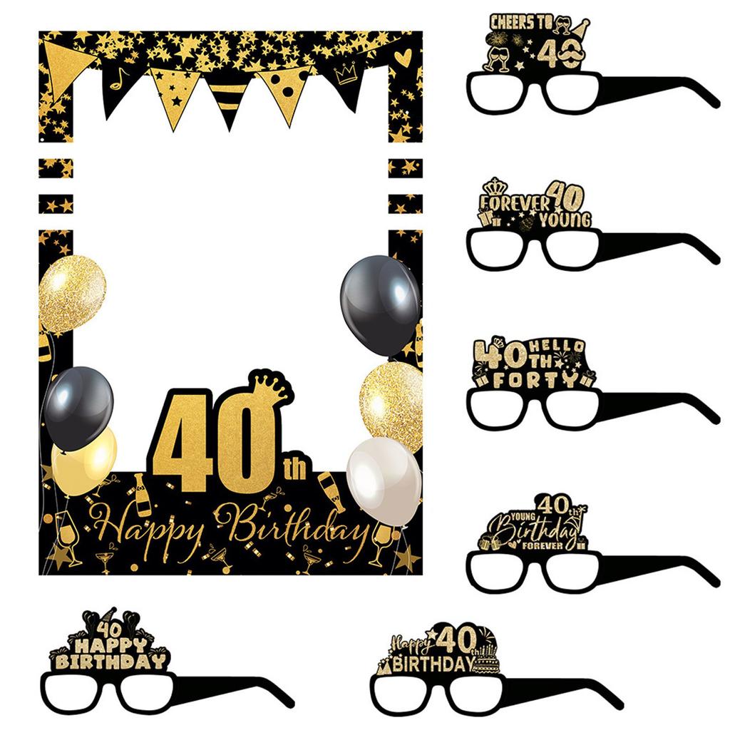 Fun Birthday Party Photo Frame and Glasses Set Birthday Photography Prop for Women Men Holiday Birthday Party Decoration