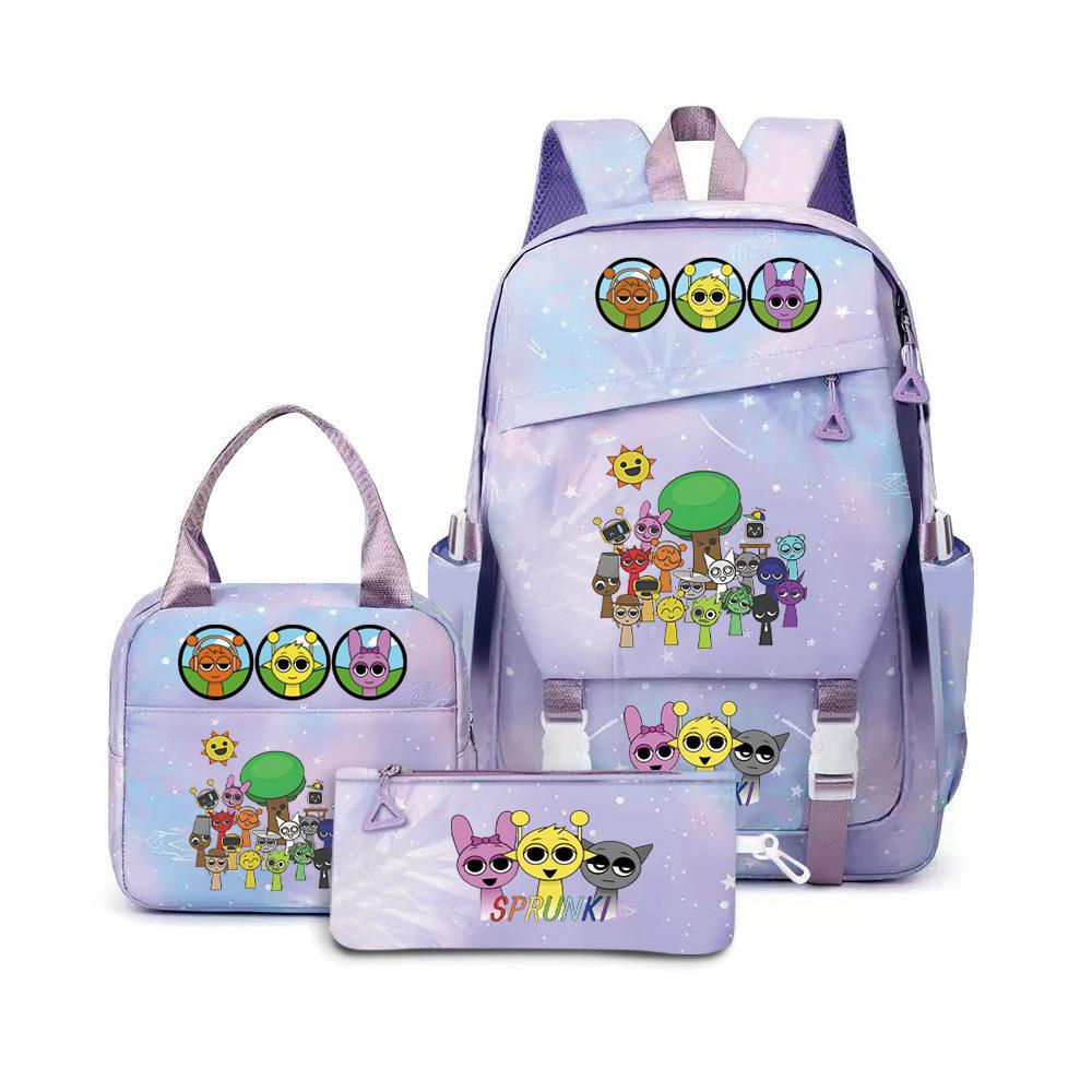 Rhythm Box Sprunki Music Game School Bag Backpack Pencil Bag Three-Piece Set Student Heat Printing Backpack