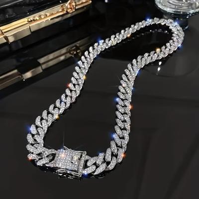 Herren Cuban Link Kette Halskette Hip Hop Punk Bling Strass Halskette 13MM