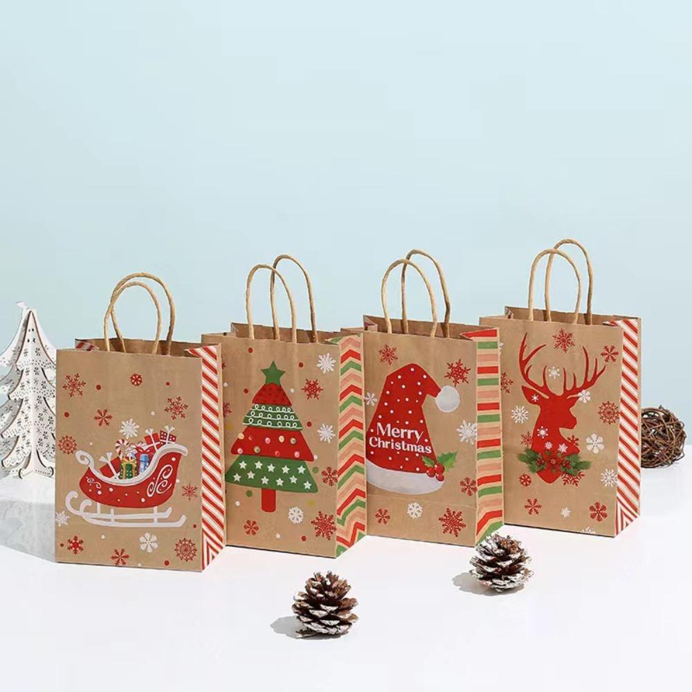 10Pcs Kraft Paper Gift Packaging Bags Reusable Tote Bag Practical Christmas Gift Bag  New Year