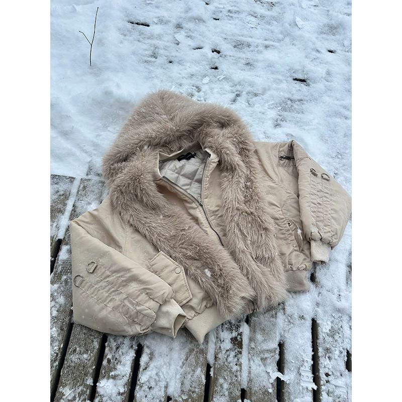 EME Yisheng Yi Faux Fur Balaclava & American Retro MA1 Air Force Jacket Winter Coat