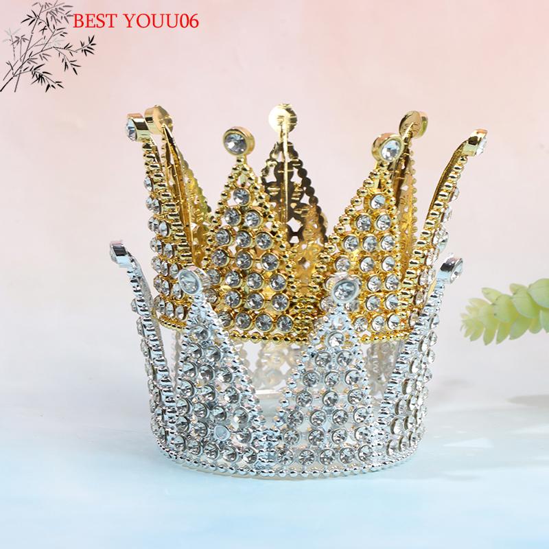 Hot Crown Cake Topper Crystal Pearl Tiara Kids Hair Ornament Birthday Party Supplies