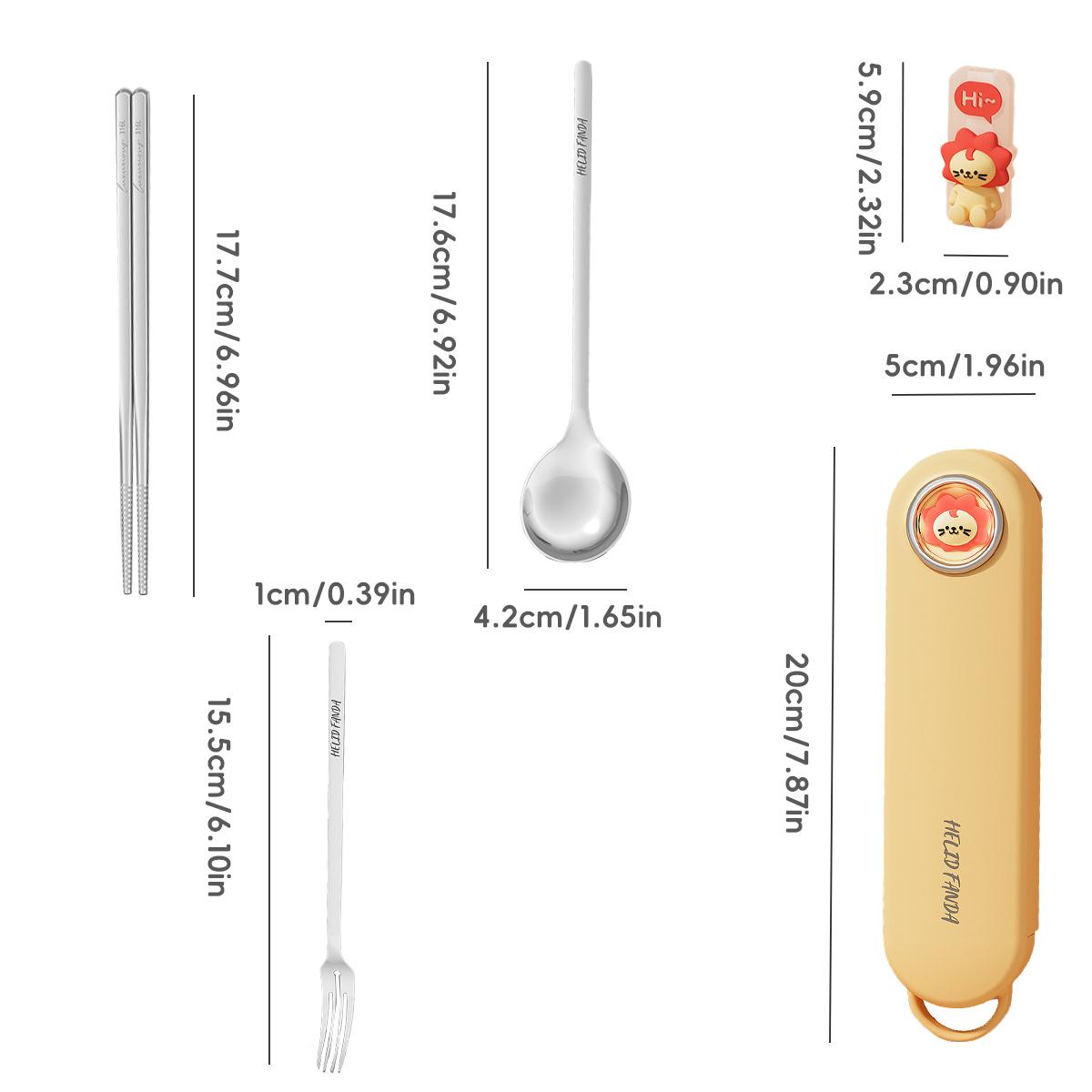 5Pcs/Set 316 Stainless Steel Tableware Set With Chopsticks Holder&Box Portable Cartoon Dinnerware Set For Kids Students