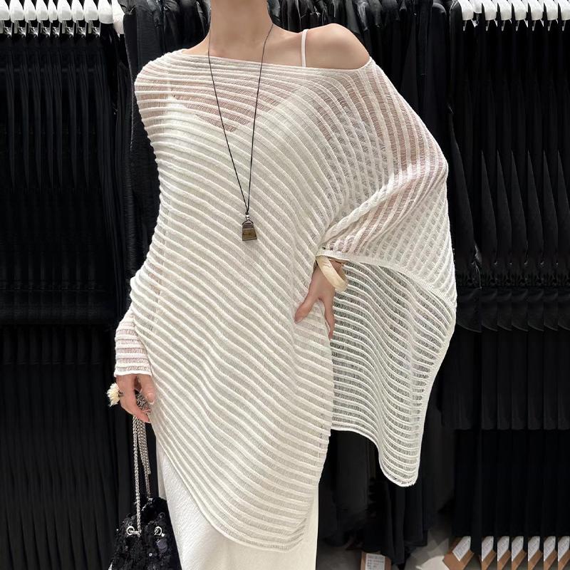 Summer New Hollow Knitted Bat Sleeve Cape Sun Protection Blouse For Women