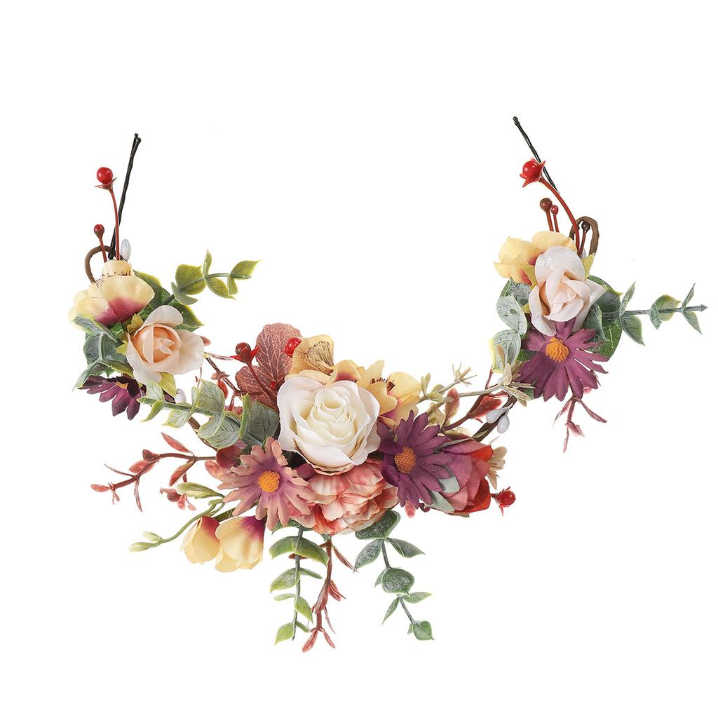 Simulated Flower Branches Flower Garlands Hairbands Girl Braids Hair Accessories Bridal Photography Props Holiday Headwear
