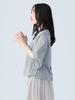Beams Heart Stripe Blouse with Voluminous One Size Women's S/S Sleeves,
