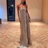Women's Strapless Gold Foil Split Sleeveless Dress European American Style Evening Cocktail Party Gown