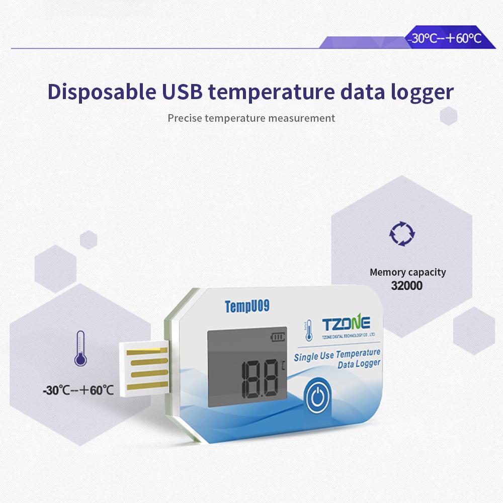 TempU09 USB Temperature Recorder Single Use Temperature Data Logger 32000 Points PDF Reporter Temp Monitor for Warehouse Storage