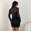 European and American new solid color sexy lace splicing long-sleeved hip-wrapped summer women's dress